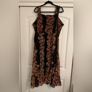 Floral Black Maxi Dress with Pink & Green Accents